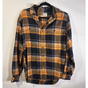 J.Crew Plaid Flannel Shirt Large Blue Orange Cotton Button Up